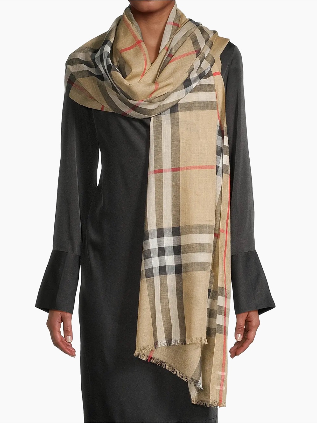 Burberry London Giant Check Wool & Silk Scarf / Wrap / Stole